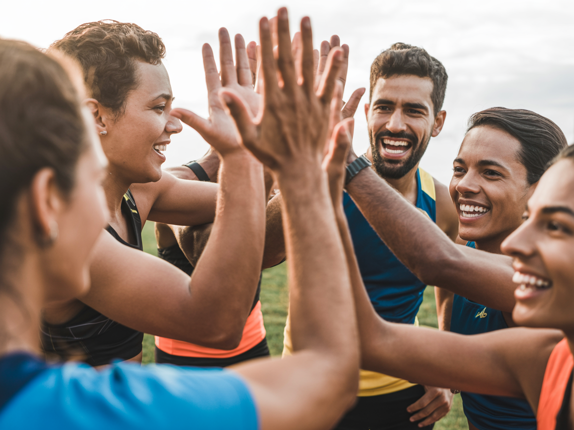 Corredores celebrando juntos após treino