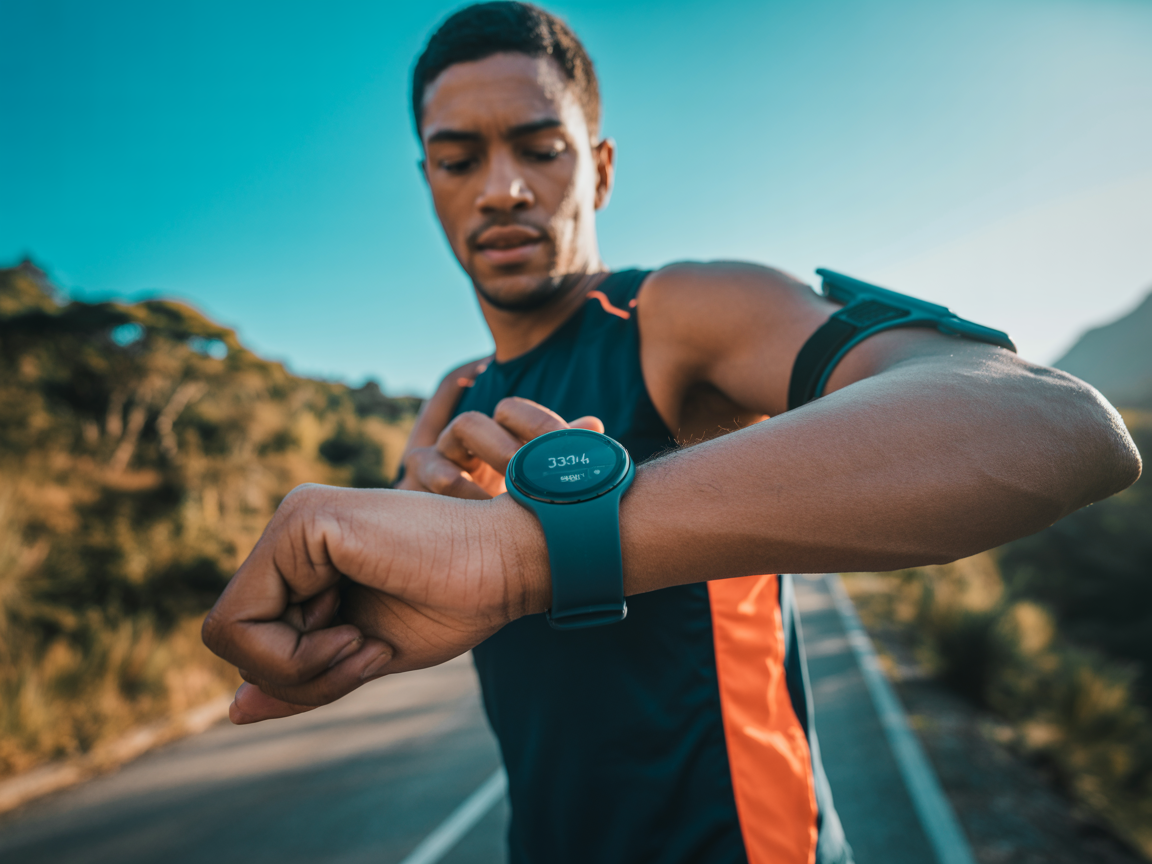 Corredor usando timer durante treino